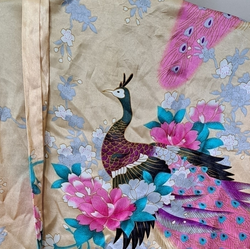 Peacock Kimono Robe 2XL Silky Satin Belted Asian Multicolor Lingerie asian